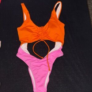 PINK Victoria's Secret Orange and Pink One Piece Swimsuit